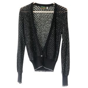 BOGO SALE Chego Metallic Knit Silver and Black Cardigan Button Front